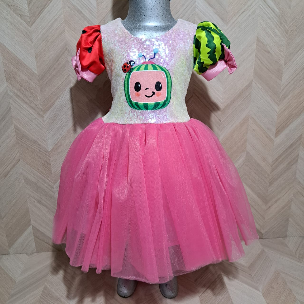 Niña Vestuarios Infantiles Vestido Coco Melon Rosa Lentejuela