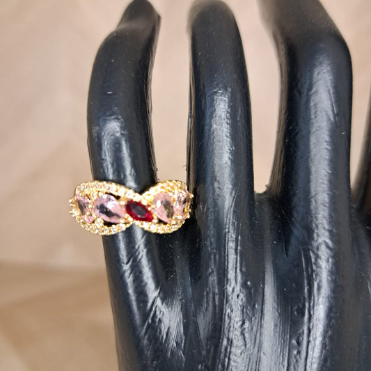 Mujer Moza Anillo Dorado Antifaz Piedras Rosa