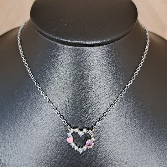 Mujer Moza Collar Corazon Plata Piedras Rosas