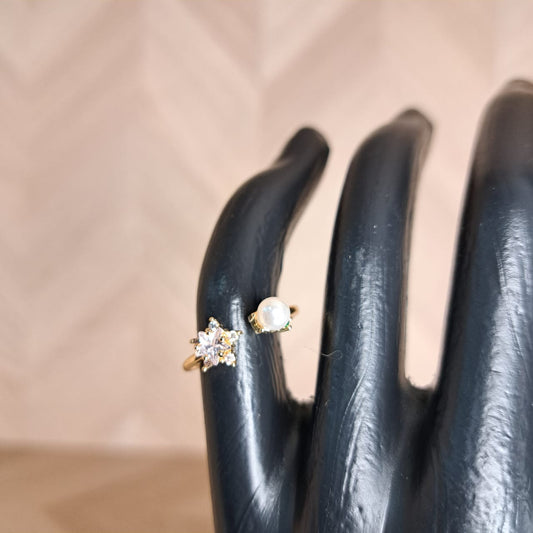 Mujer Moza Anillo Dorado Perla Estrella