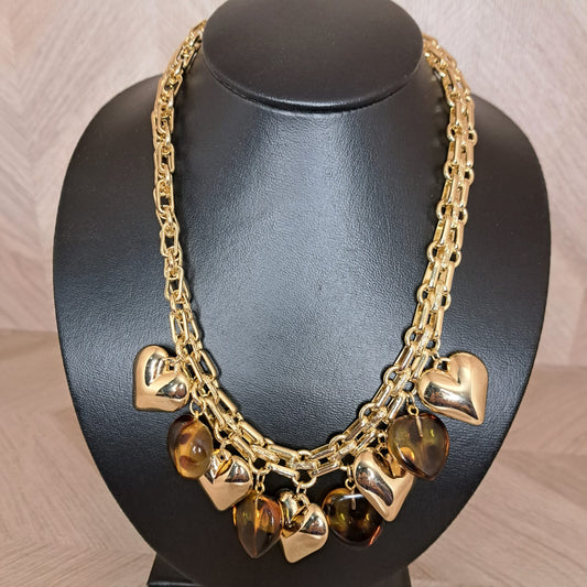 LaCasaDeLaPulsera Collar Corazones y Corazon Leopardo