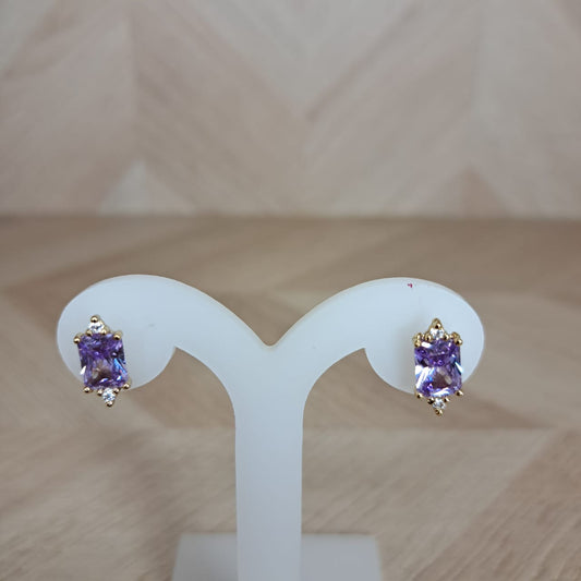 Joyeria Nice Aretes Dorado Lila Rectangulo