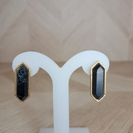 Joyeria Nice Aretes Dorados Piedra Negra
