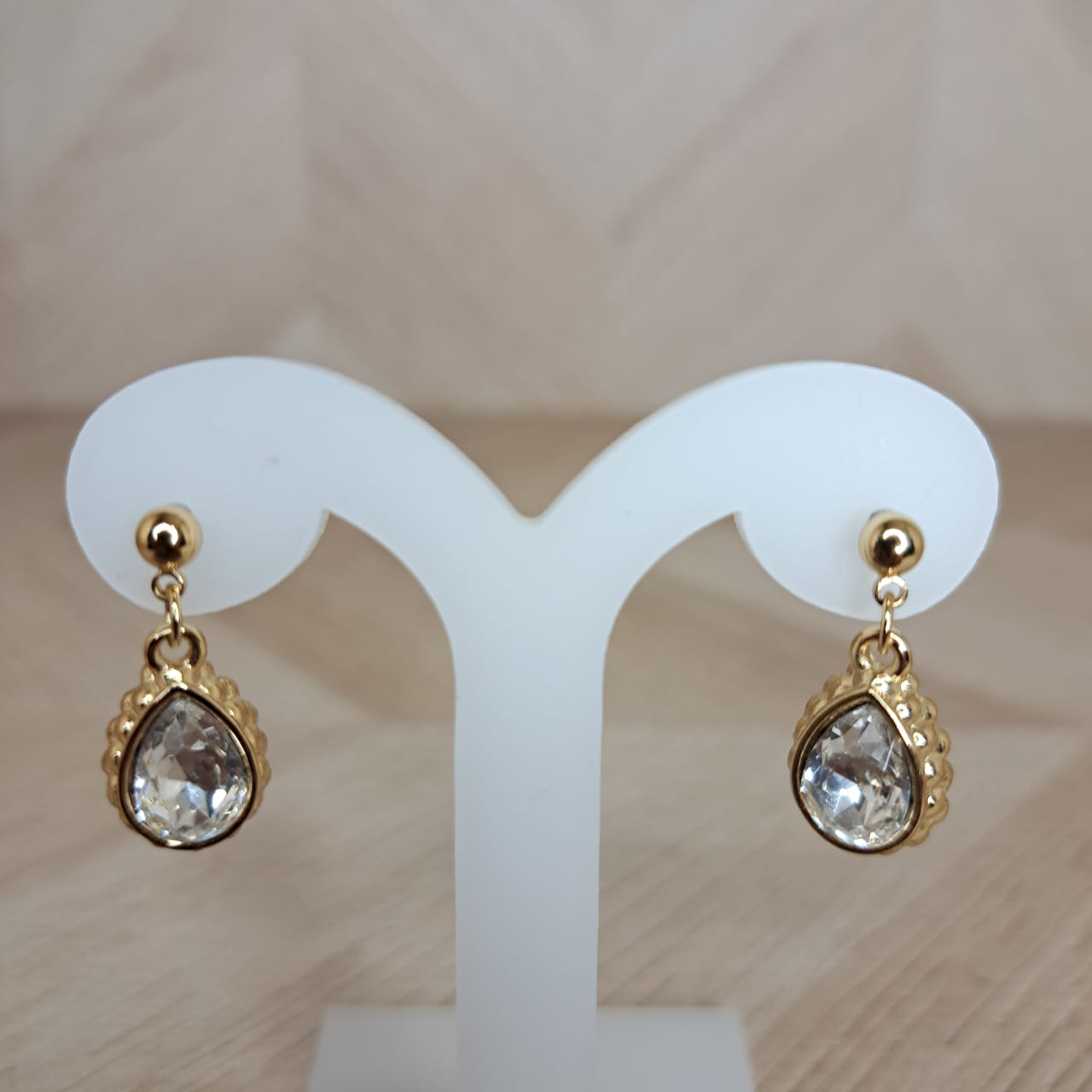 Joyeria Nice Aretes Dorados Piedra Colgante