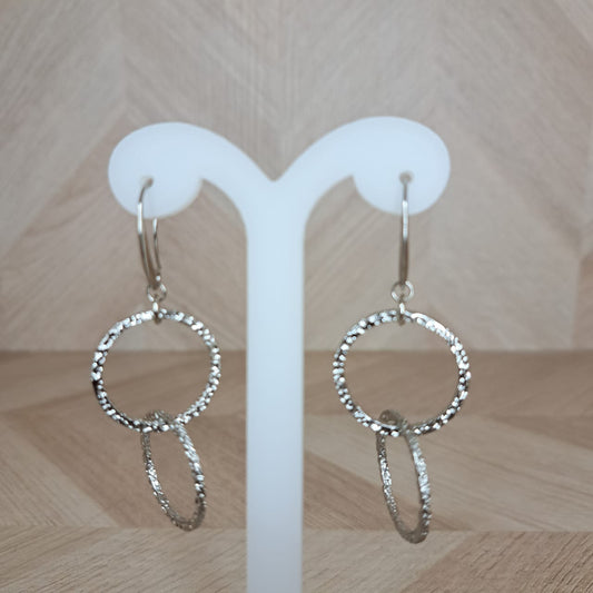 Joyeria Nice Aretes Plateados 2 Circulos Colgante