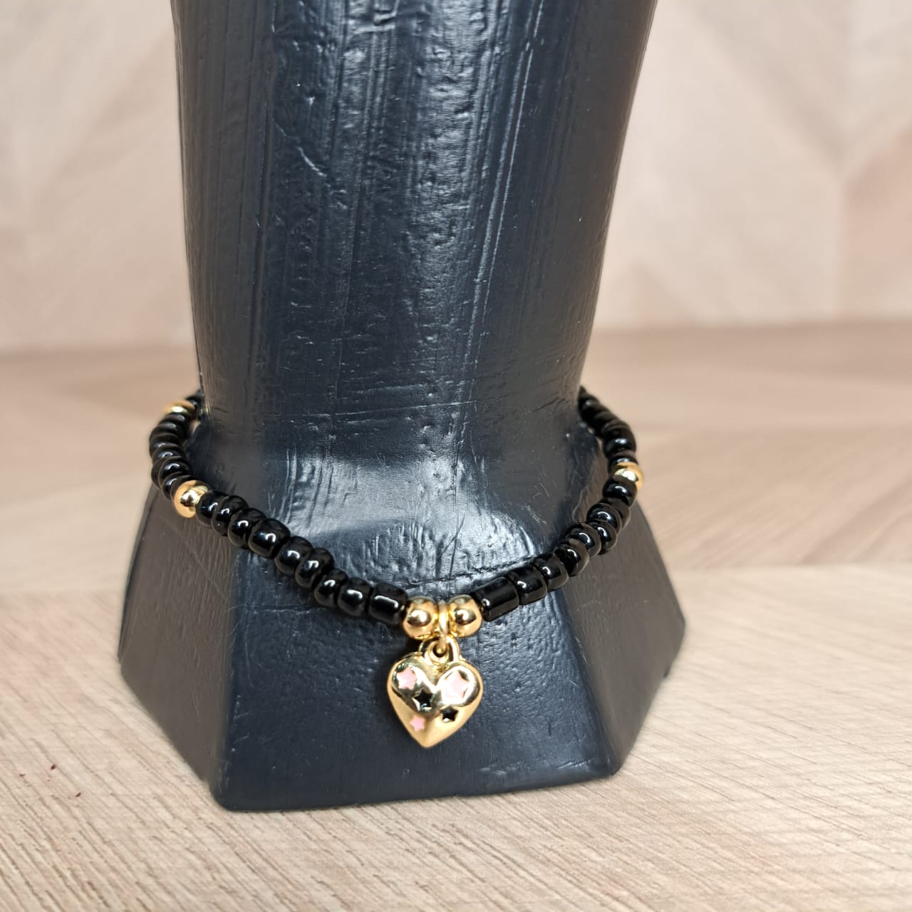 Joyeria Nice Pulsera Negra Corazon Estrellas