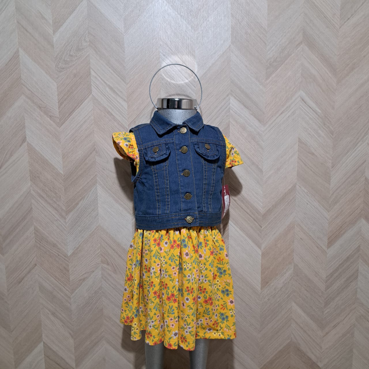 Panditastyle Vestido Amarillo chaleco Mezclilla 2Pzas