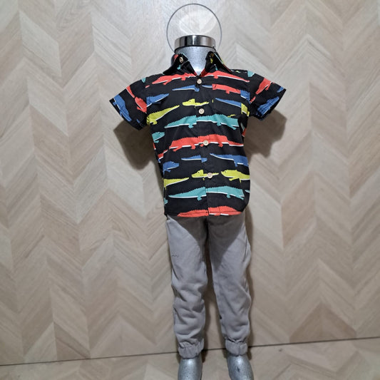 Panditastyle Traje Camisa Negro Lagartos Pantalon 2Pzas