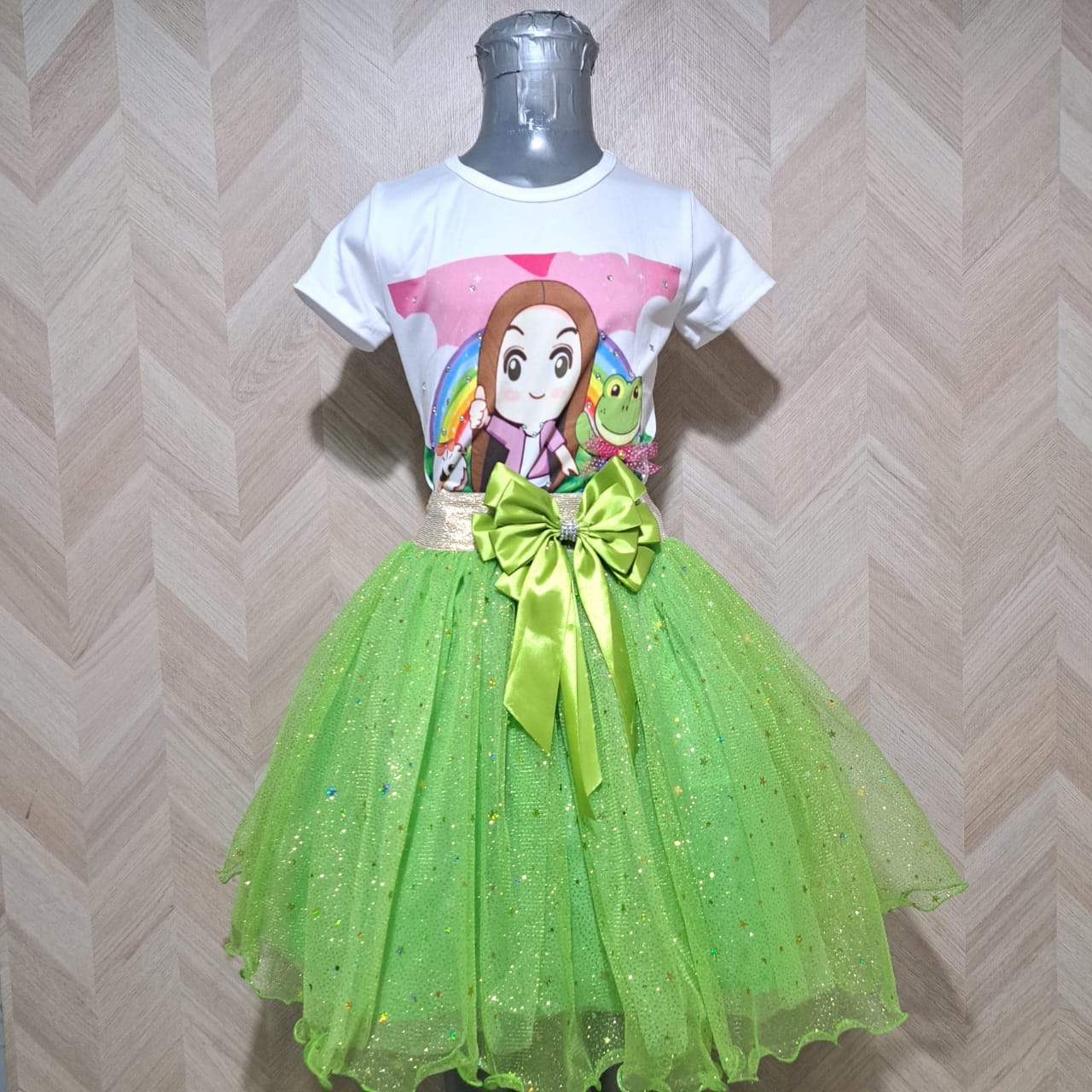 Cenicienta Conjunto Tutu LCampos Verde Blanco