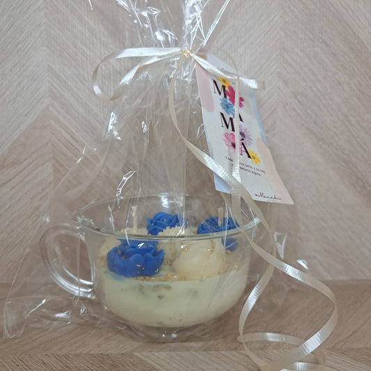 Meraki Taza Transparente Flores Azules