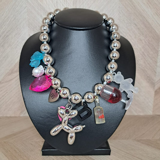 LaCasaDeLaPulsera Collar Plata Corazones Rosa