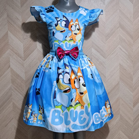 Cenicienta Vestido Bluey Azul Moño Fiusha