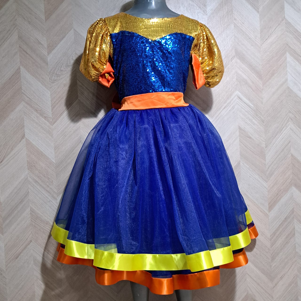 Niña Vestuarios Infantiles Vestidos BelyBeto Lentejuela Amarillo Azul