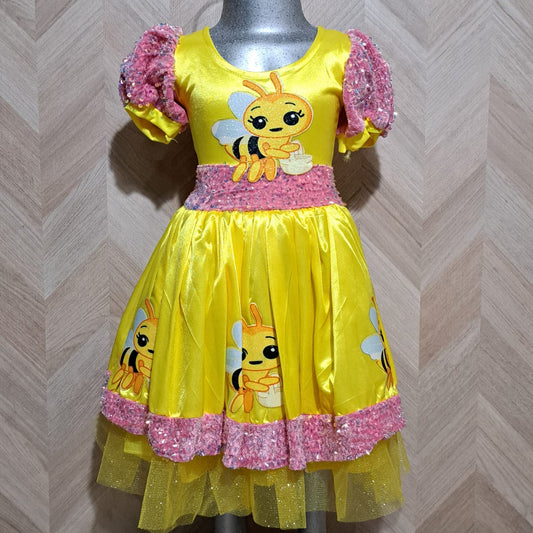 Niña Vestuarios Infantiles Vestido Abejita Lentejuela Rosa Amarillo
