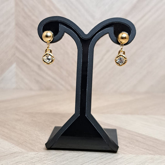 Joyeria Nice Aretes Dorado Piedra Colgante