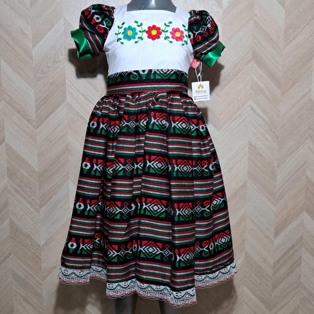 Niña Vestuarios Infantiles Vestido Mexicano Negro Flores