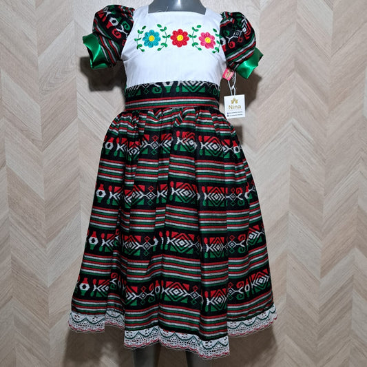 Niña Vestuarios Infantiles Vestido Mexicano Negro Flores