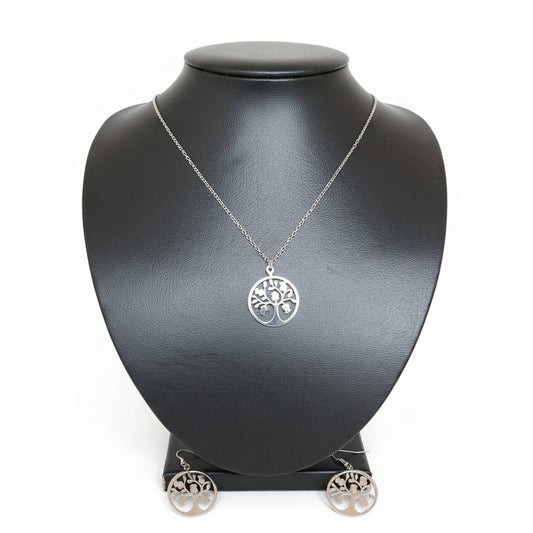 Gustitos Juego Aretes Cadena Arbol Vida Plateado