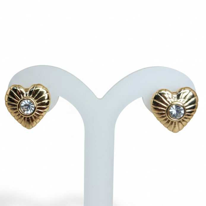 Joyeria Nice Aretes Dorado Corazon Piedra CH