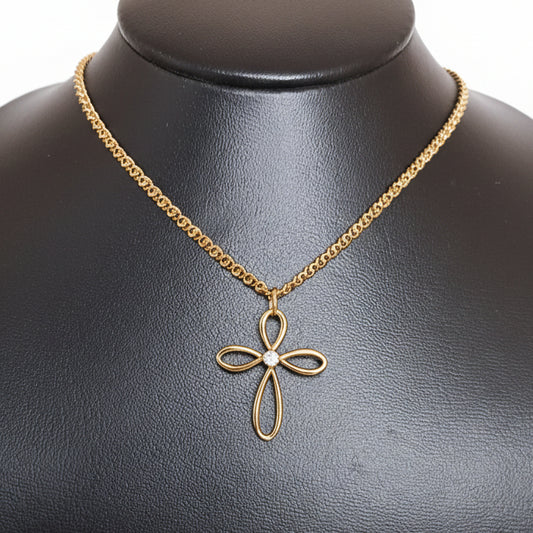 Joyeria Nice Collar Cruz Piedra Dorado