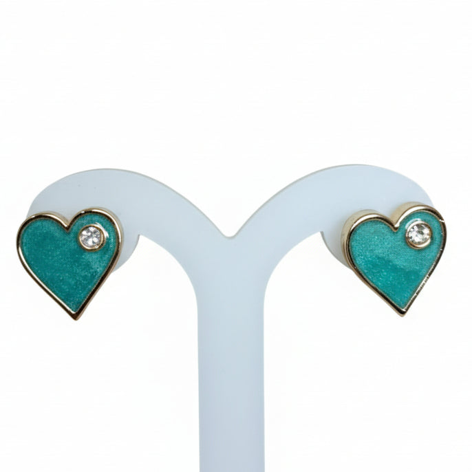 Joyeria Nice Aretes  Corazon Piedrita Dorado Turquesa