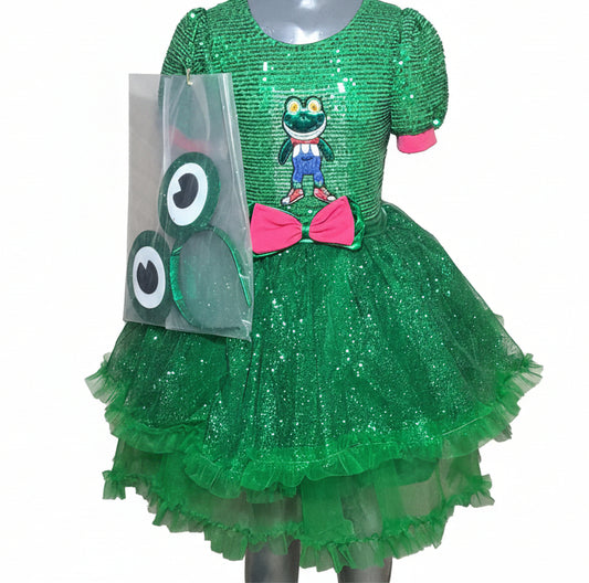 NVI Vestido Rana Moño fiusha Lentejuela Verde