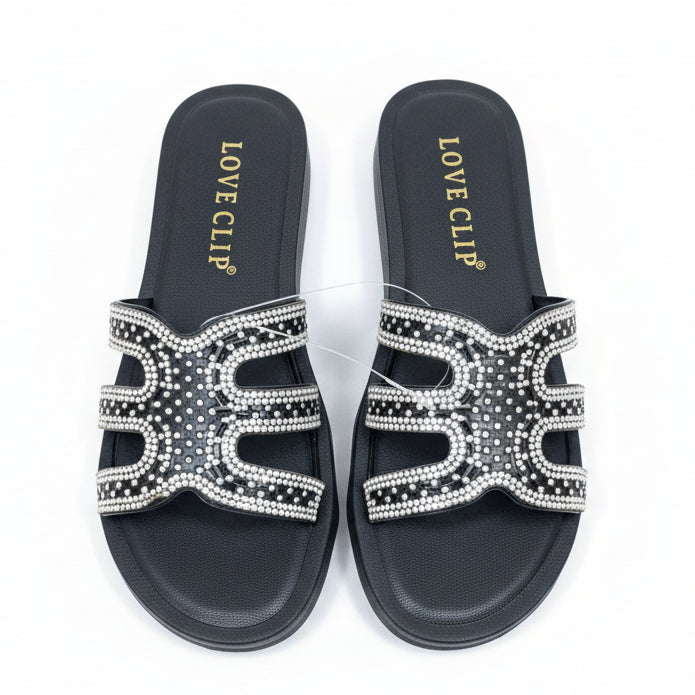 SandaliasMary Sandalias Dama Brillos Negro Plata