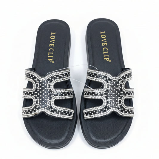SandaliasMary Sandalias Dama Brillos Negro Plata