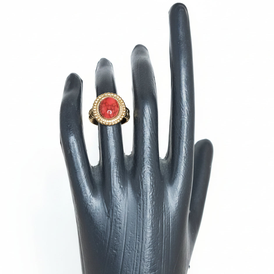 Joyeria Nice Anillo Dorado Piedra Roja