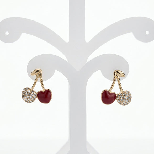 Joyeria Nice Aretes Poste Cereza Baño Oro