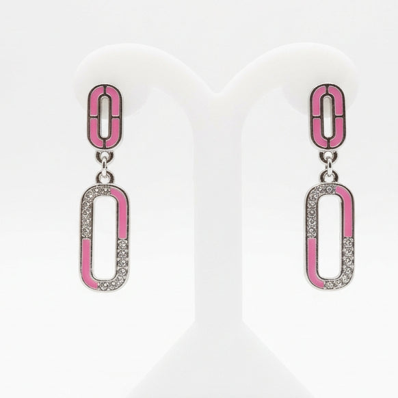 Joyeria Nice Aretes Eslabon Esmalte Rosa Baño Rodio