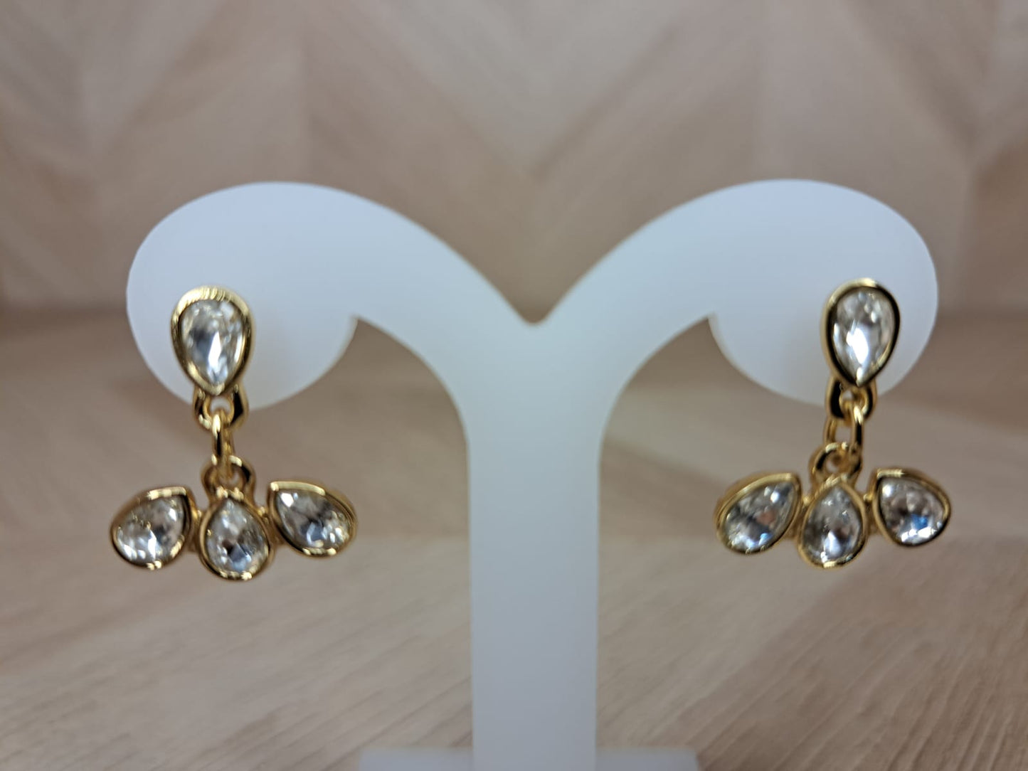 Joyeria Nice Aretes Piedra Cristal Dorado