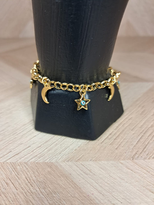 Joyeria Nice Pulsera Dorada Luna y Estrella