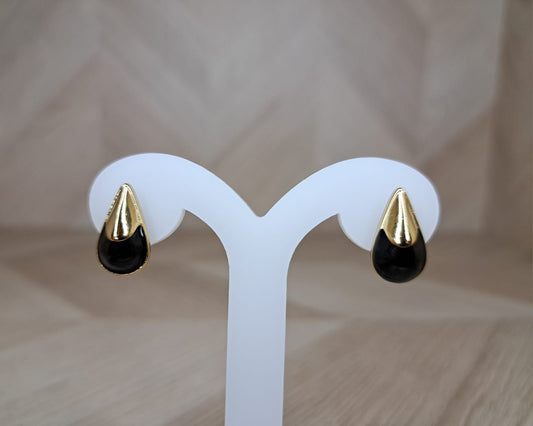 Joyeria Nice Aretes Dorados Con Negro Gota